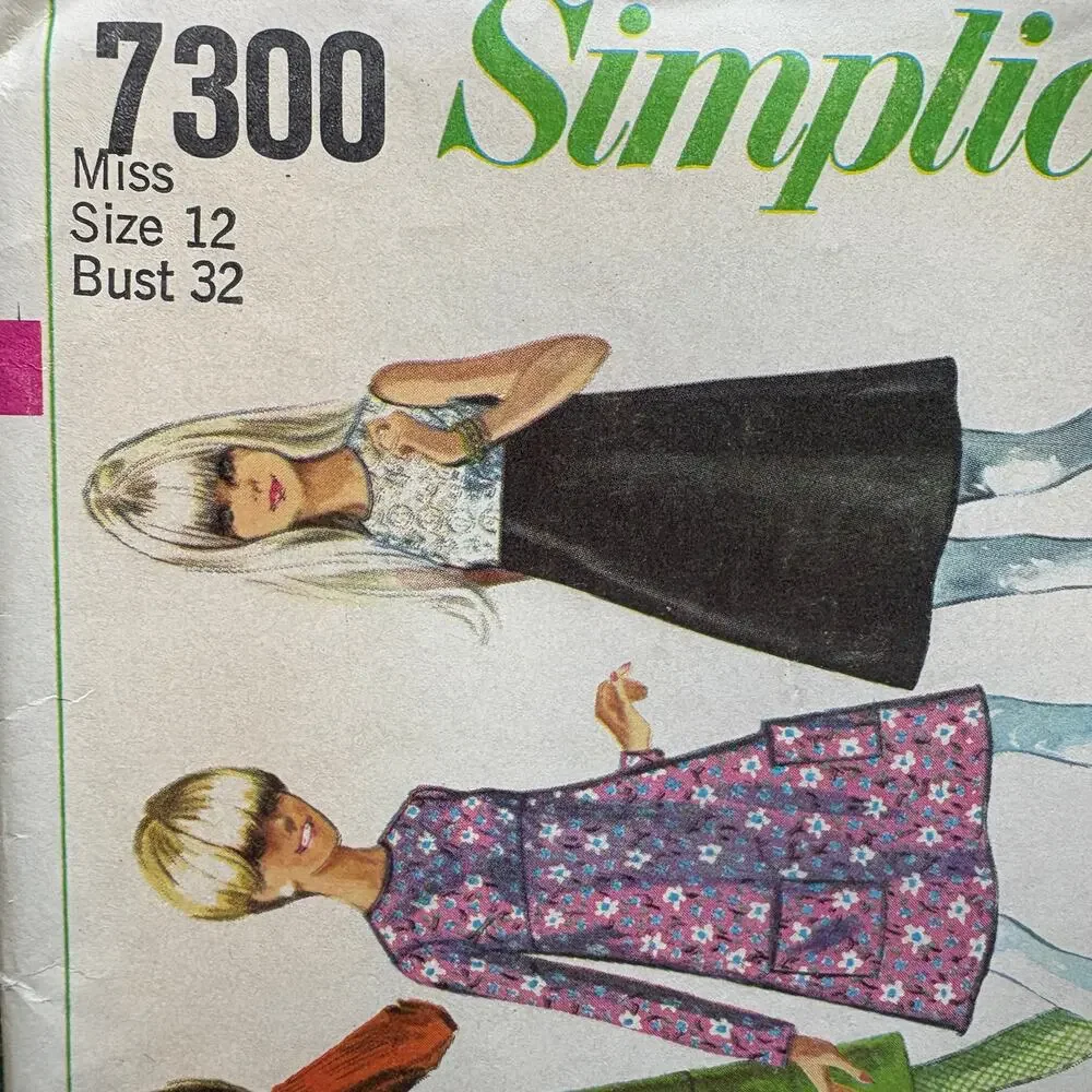 Vtg 1967 Simplicity 7300 Mod Dress Jumper Sewing Pattern Size 12 Bust 32 FF